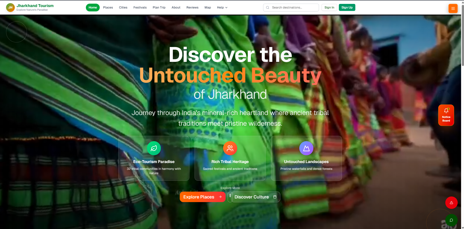 Jharkhand Tourism Website – SOA Ideathon SIH 2025 Winner Screenshot